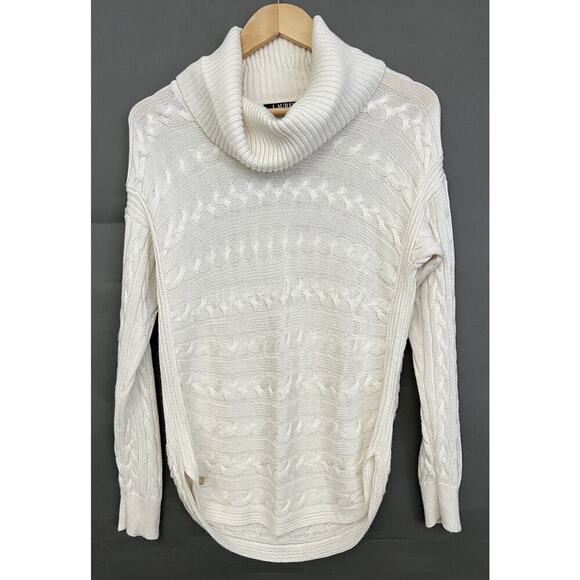 Lauren Ralph Lauren Women’s Sz. M Cream Cowl Neck Sweater Cable Knit Pullover - Picture 1 of 7